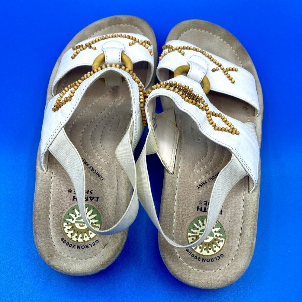 Earth Shoe Sling back Women's 9.5 White Beaded Leather Open Toe Comfort Sandals - Picture 2 of 8